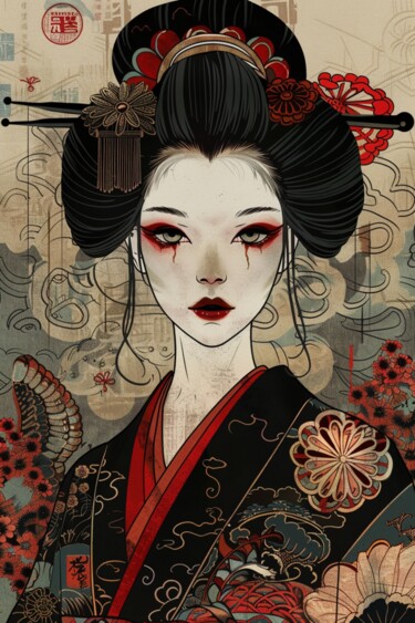 Artes digitais intitulada "JapandGeisha digita…" por Chantasia Art, Obras de arte originais, Imagem gerada por IA
