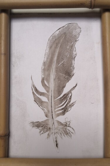 Estampas & grabados titulada "Une plume" por Chantal Aviles, Obra de arte original, Monotipia Montado en artwork_cat.