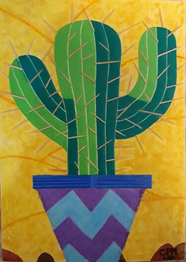 绘画 标题为“Cactus in Pot” 由Chantel Mitchell, 原创艺术品, 粘土