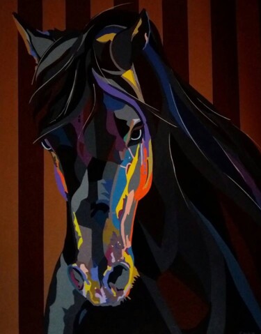 Peinture intitulée "BLACK HORSE" par Chap, Œuvre d'art originale, Acrylique