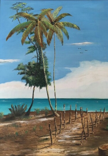 Pintura titulada "La plage du soufleu…" por Charles Corbin, Obra de arte original, Oleo