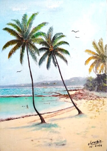 Schilderij getiteld "La plage aux algues…" door Charles Corbin, Origineel Kunstwerk, Olie