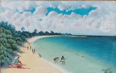 Painting titled "Les vacances en Gua…" by Charles Corbin, Original Artwork, Oil Mounted on Wood Panel