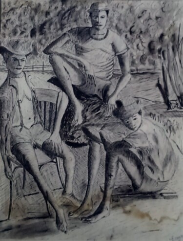 Dibujo titulada "Amis d'enfance" por Charles Corbin, Obra de arte original, Tinta