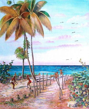 Peinture intitulée "La plage du soufleur" par Charles Corbin, Œuvre d'art originale, Huile Monté sur Châssis en bois