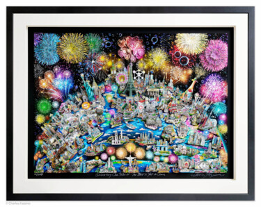 Printmaking titled "Celebrating Our Wor…" by Charles Fazzino, Original Artwork, Paper Mounted on Wood Stretcher frame