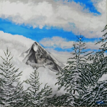 Pintura intitulada "Première neige Dent…" por Charles Lienemann, Obras de arte originais, Óleo Montado em Armação em madeira