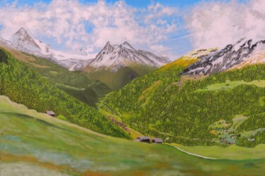Malerei mit dem Titel "Val d'Hérens depuis…" von Charles Lienemann, Original-Kunstwerk, Öl Auf Keilrahmen aus Holz montiert