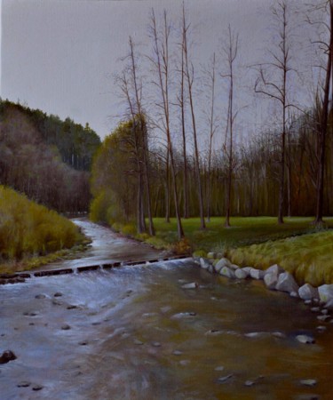 Peinture intitulée "La rivière (cliquer…" par Charles Unger, Œuvre d'art originale, Huile Monté sur Châssis en bois