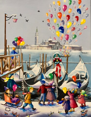Картина под названием "Neige à Venise" - Charlotte Lachapelle, Подлинное произведение искусства, Акрил