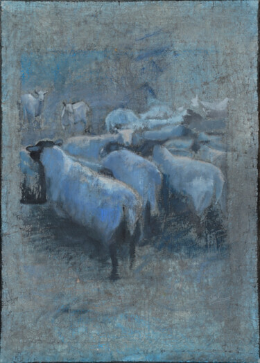 Peinture intitulée "Sheep under the moo…" par Charlotte Macleod, Œuvre d'art originale, Huile