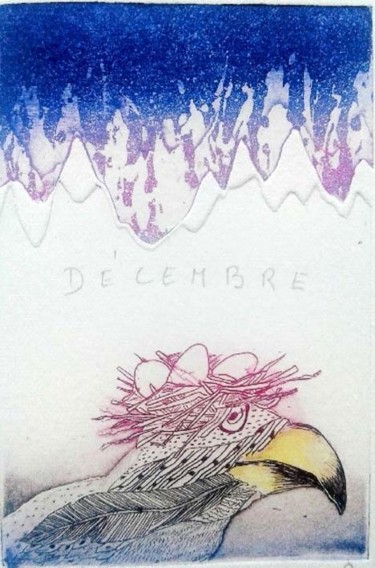Gravures & estampes intitulée "Ciel d'Hiver - Déce…" par Charlotte Reine, Œuvre d'art originale, Eau-forte