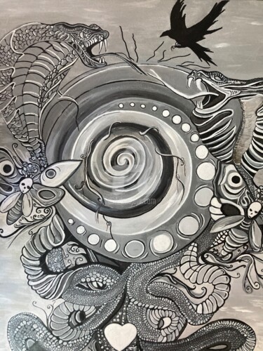 Painting titled "La Spirale" by Charly Araña, Original Artwork, Acrylic Mounted on Wood Panel