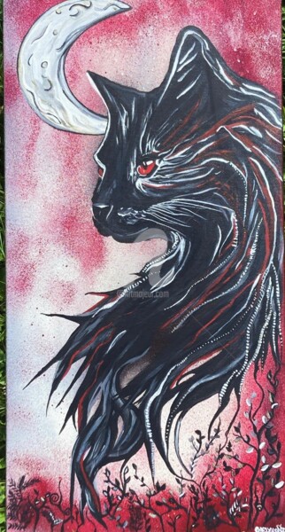 Painting titled "MYSTIC CAT" by Charly Araña, Original Artwork, Acrylic