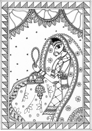 Malerei mit dem Titel "The Elegant Bride" von Charul Gandotra, Original-Kunstwerk, Marker