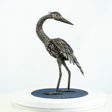 Sculpture intitulée "Crane metal" par Chatree Choorachatatorn (Mari9art), Œuvre d'art originale, Métaux