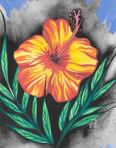 Peinture intitulée "Exotic Flower" par Genevieve Chausse, Œuvre d'art originale, Aquarelle