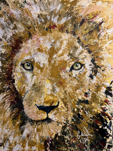Painting titled "FORCE - lion" by Marie-Noelle Chauny, Original Artwork, Acrylic