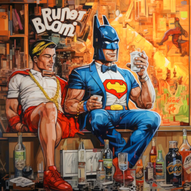 Artes digitais intitulada "Batman on date" por Cheeky Bunny (Pop Art), Obras de arte originais, Pintura digital Montado em A…