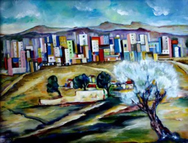 Peinture intitulée "vue sur la ville" par Yankel, Œuvre d'art originale