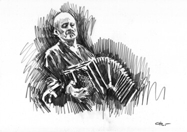 Dessin intitulée "Astor Piazzolla 04" par Chelo Leyria, Œuvre d'art originale, Crayon