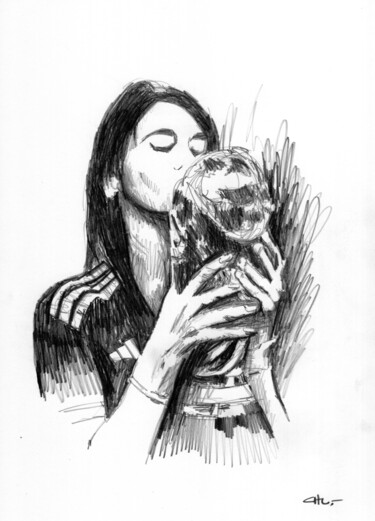 Dessin intitulée "Antonela Roccuzzo 01" par Chelo Leyria, Œuvre d'art originale, Crayon