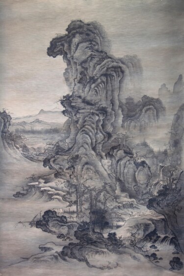 Painting titled "秋山行旅圖" by Chen Jun Cao Tang Wu You, Original Artwork, Ink