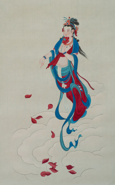 Peinture intitulée "敦煌飛天人物" par Chen Jun Cao Tang Wu You, Œuvre d'art originale, Encre