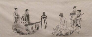 Ζωγραφική με τίτλο "伯牙撫琴圖" από 辰君草堂 無憂, Αυθεντικά έργα τέχνης, Μελάνι