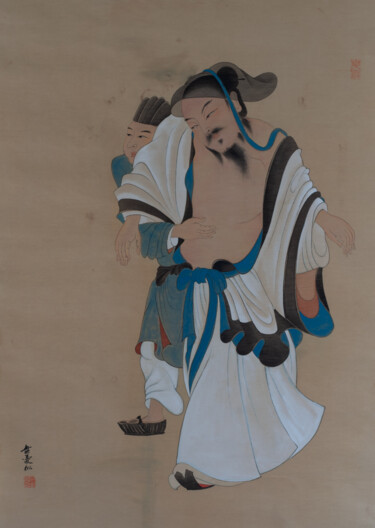 Pittura intitolato "淵明醉扶圖" da Chen Jun Cao Tang Wu You, Opera d'arte originale, Inchiostro