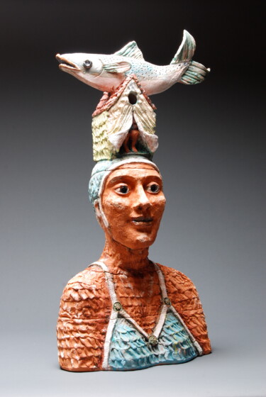 Skulptur mit dem Titel "Flying Fish" von Cheryl Tall, Original-Kunstwerk, Keramik