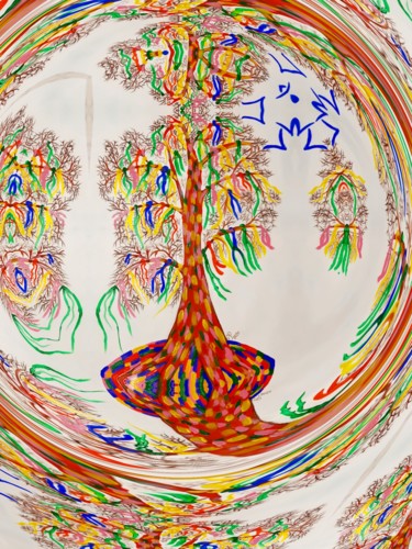 Digitale Kunst getiteld "Дерево Счастья в Кр…" door Irina Zakopets (E R), Origineel Kunstwerk, Digitaal Schilderwerk