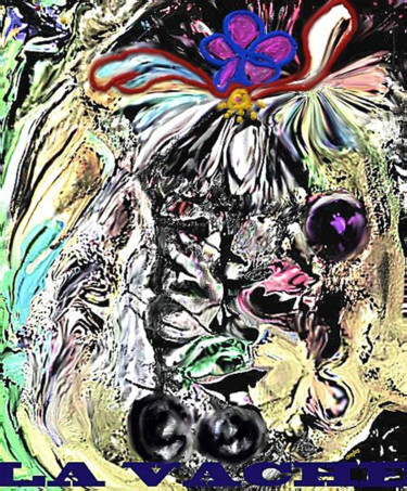 Digital Arts titled "The rainbow-cow" by Richard Raveen Chester, Original Artwork, Digital Painting
