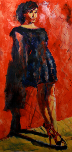 Painting titled "Red Shoes" by Chiara Abbaticchio, Original Artwork, Oil Mounted on Wood Stretcher frame