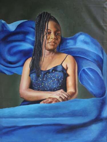 Schilderij getiteld "VELVET SERENITY" door Chidiebere Umeasiegbu, Origineel Kunstwerk, Olie