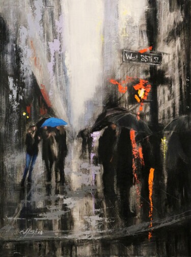 Ζωγραφική με τίτλο "Dark Rainy Day in F…" από Chin H Shin, Αυθεντικά έργα τέχνης, Λάδι Τοποθετήθηκε στο Ξύλινο φορείο σκελετό