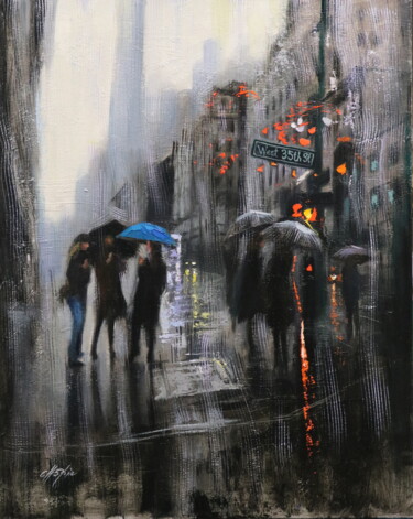 Peinture intitulée "Dark Rain in Manhat…" par Chin H Shin, Œuvre d'art originale, Huile Monté sur Châssis en bois