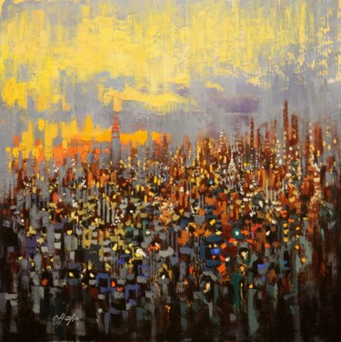 Pintura titulada "Urban Jungle Sundown" por Chin H Shin, Obra de arte original, Oleo