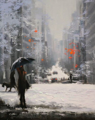 Peinture intitulée "White Snow in Lexin…" par Chin H Shin, Œuvre d'art originale, Huile