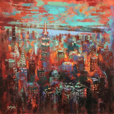 Painting titled "Mysterious Sky" by Chin H Shin, Original Artwork, Oil Mounted on Wood Stretcher frame