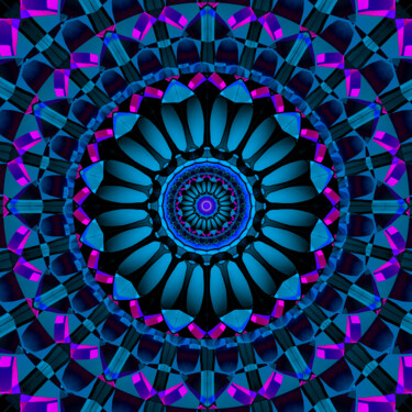 Digital Arts titled "Blue Flower Mandala" by China Alicia Rivera, Original Artwork, 2D Digital Work