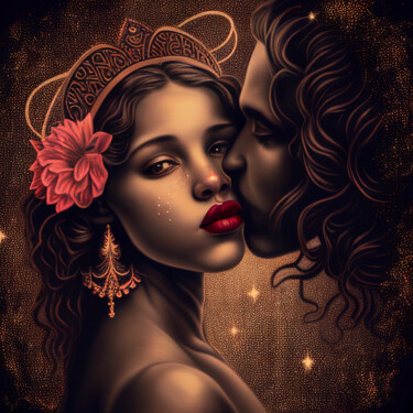 Digital Arts titled "Lola’s Kiss" by China Alicia Rivera, Original Artwork, AI generated image