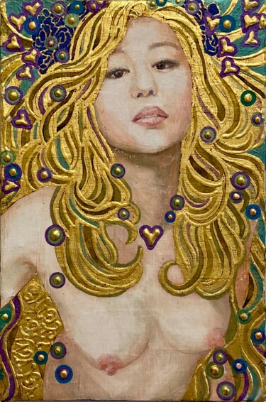 Painting titled "Luck Lady" by Chiori Ohnaka, Original Artwork, Pigments Mounted on Wood Panel