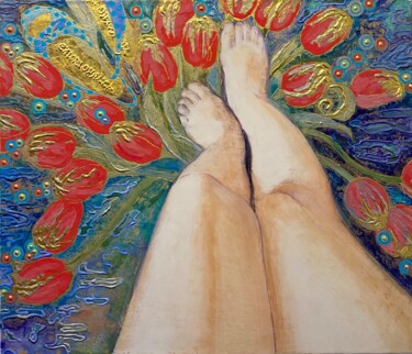 Ζωγραφική με τίτλο "Summer Sandals" από Chiori Ohnaka, Αυθεντικά έργα τέχνης, Χρωστικές ουσίες Τοποθετήθηκε στο artwork_cat.