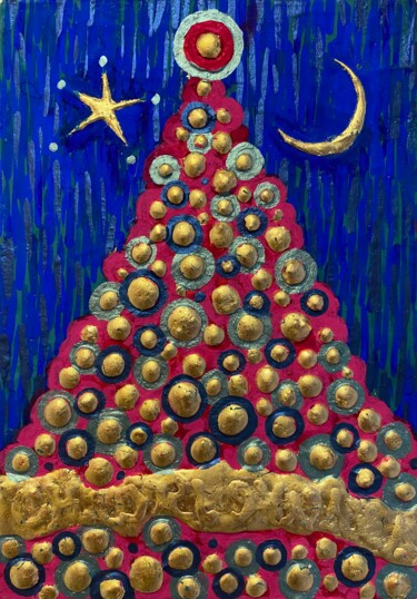 Картина под названием "Petit Noël" - Chiori Ohnaka, Подлинное произведение искусства, Пигменты Установлен на Деревянная пане…