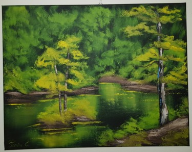 Peinture intitulée "Green trees" par Tania Chirila, Œuvre d'art originale, Huile
