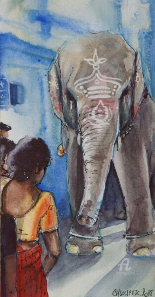 Pittura intitolato "elephant-2.jpg" da Virginie Chloupek, Opera d'arte originale, Acquarello