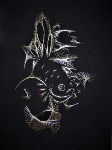 「fish」というタイトルのテキスタイルアート Choumissa Vivienによって, オリジナルのアートワーク, ストリングアート