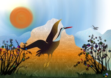 Digital Arts titled "Vogel in Riet" by Chris Van Moorsel, Original Artwork, Digital Painting