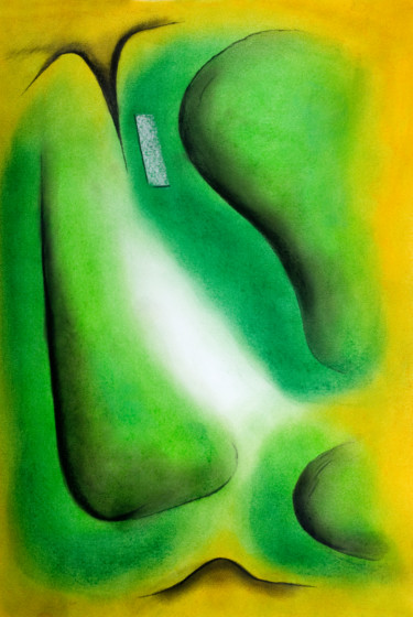 Schilderij getiteld "Grün im Gesicht" door Chris Schäfer, Origineel Kunstwerk, Pastel